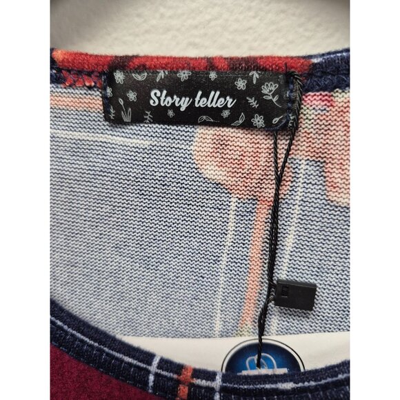 Color Block Long Sleeve T-Shirt With Floral Pocket 1X - Picture 3 of 7